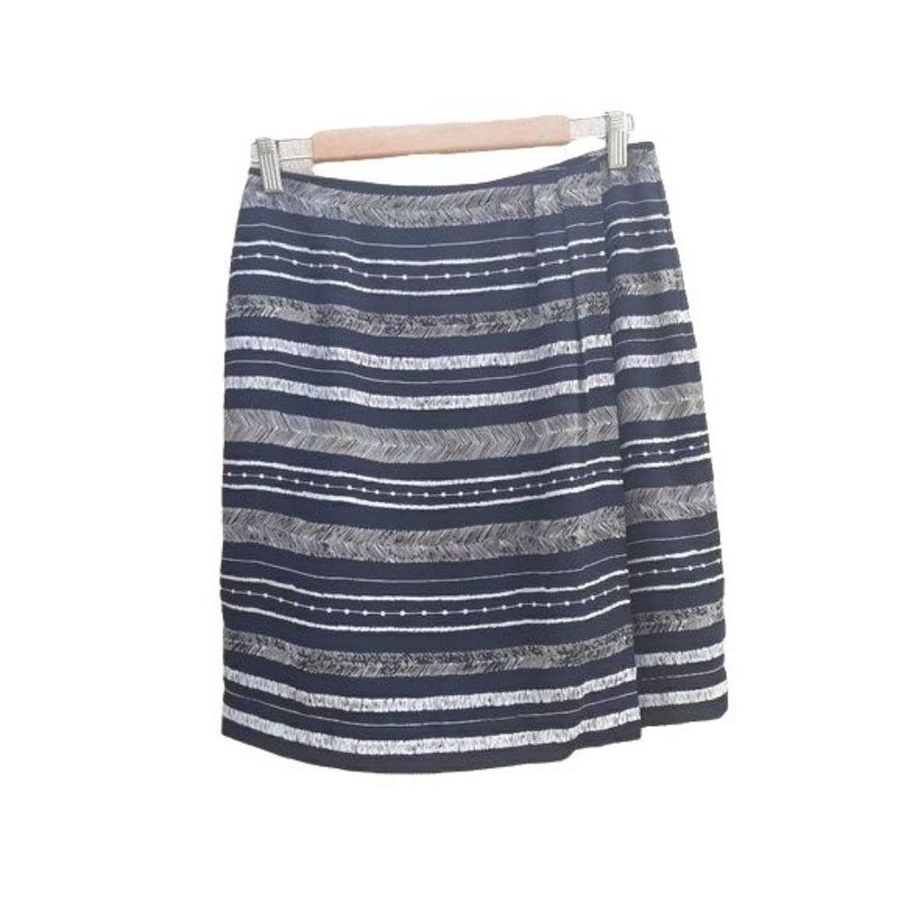 Chaus Skirt Mini Faux‎ Wrap Aztec Tribal Hieroglyphic Striped Black Tan Sz 8